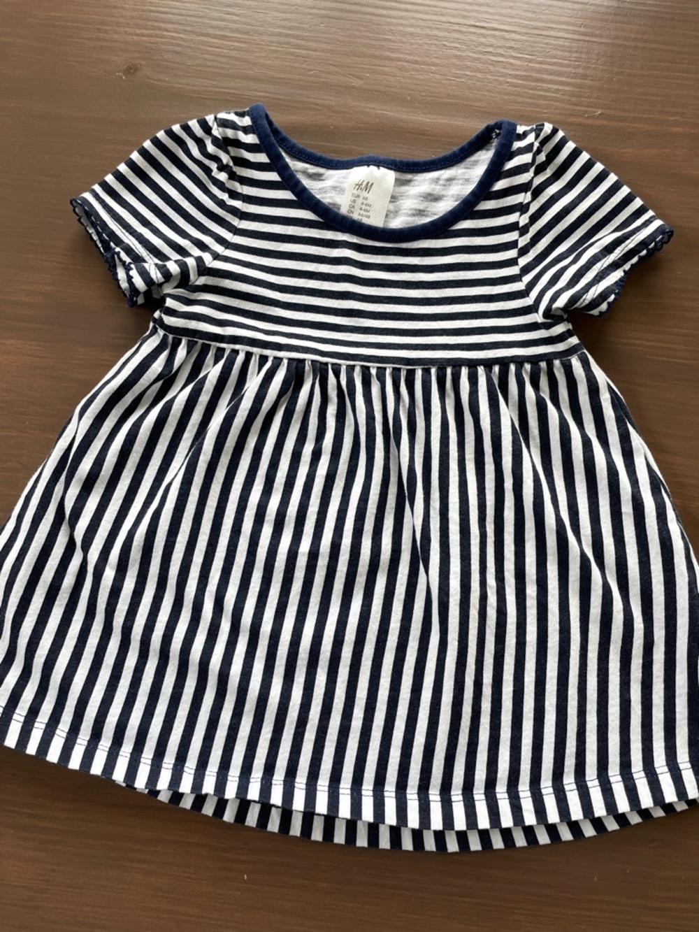 H&M Kids Navy White Striped Cotton Knit Casual Flare Dress Size 4-6M